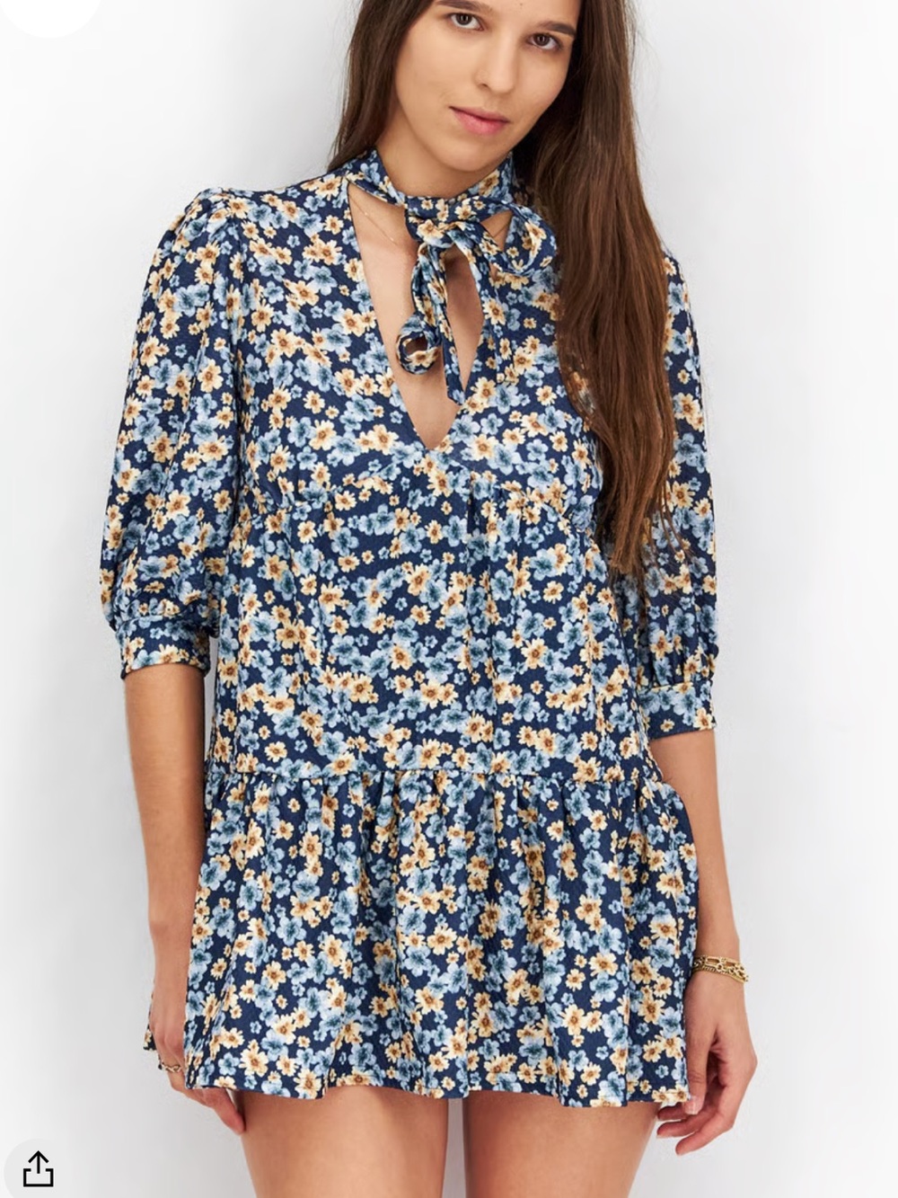 ASOS Petite Navy Floral Tie-Detail Mini Dress